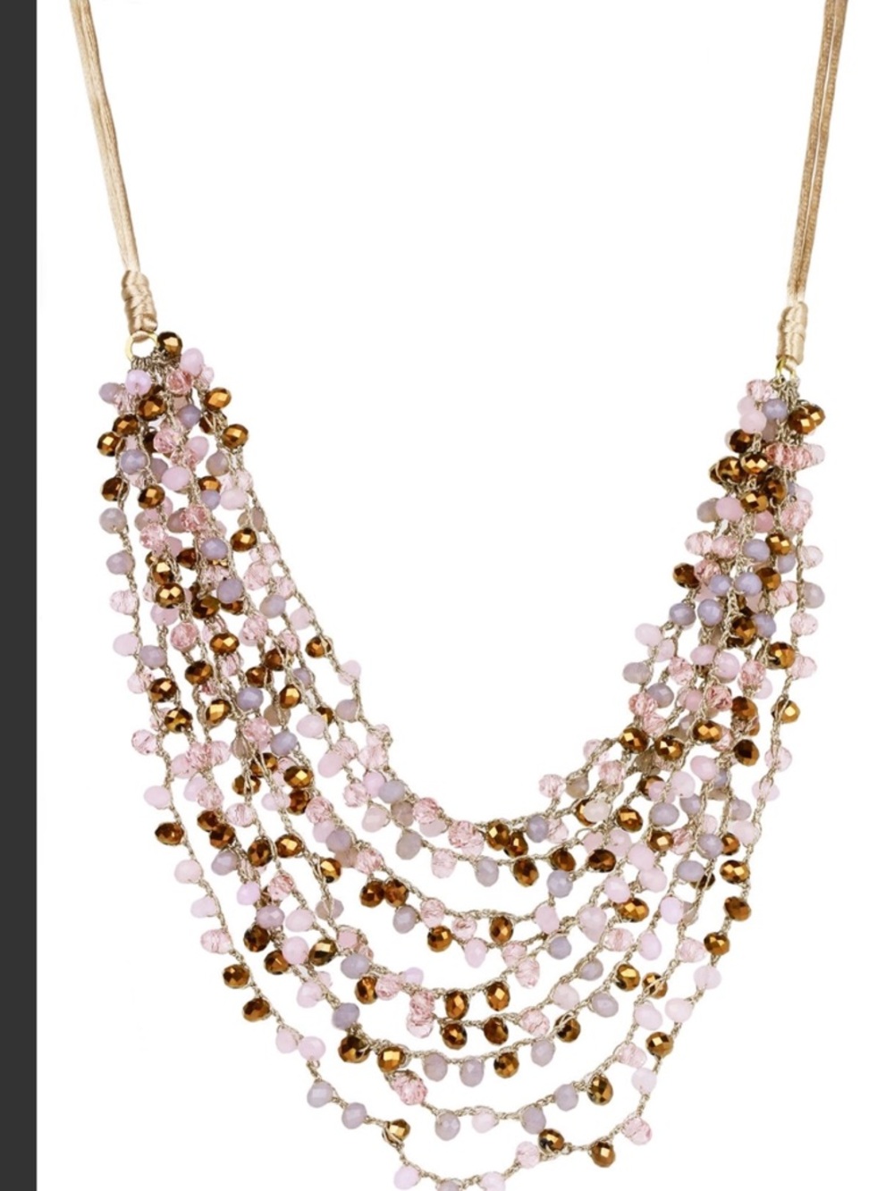 SAACHI Pink and Gold Multi-Strand Beaded Necklace - Picture 3 of 4